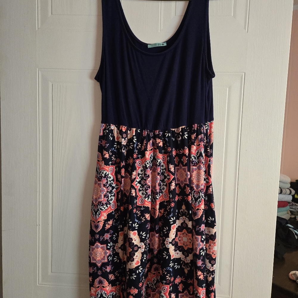 Floral Navy and Pink Midi Dress